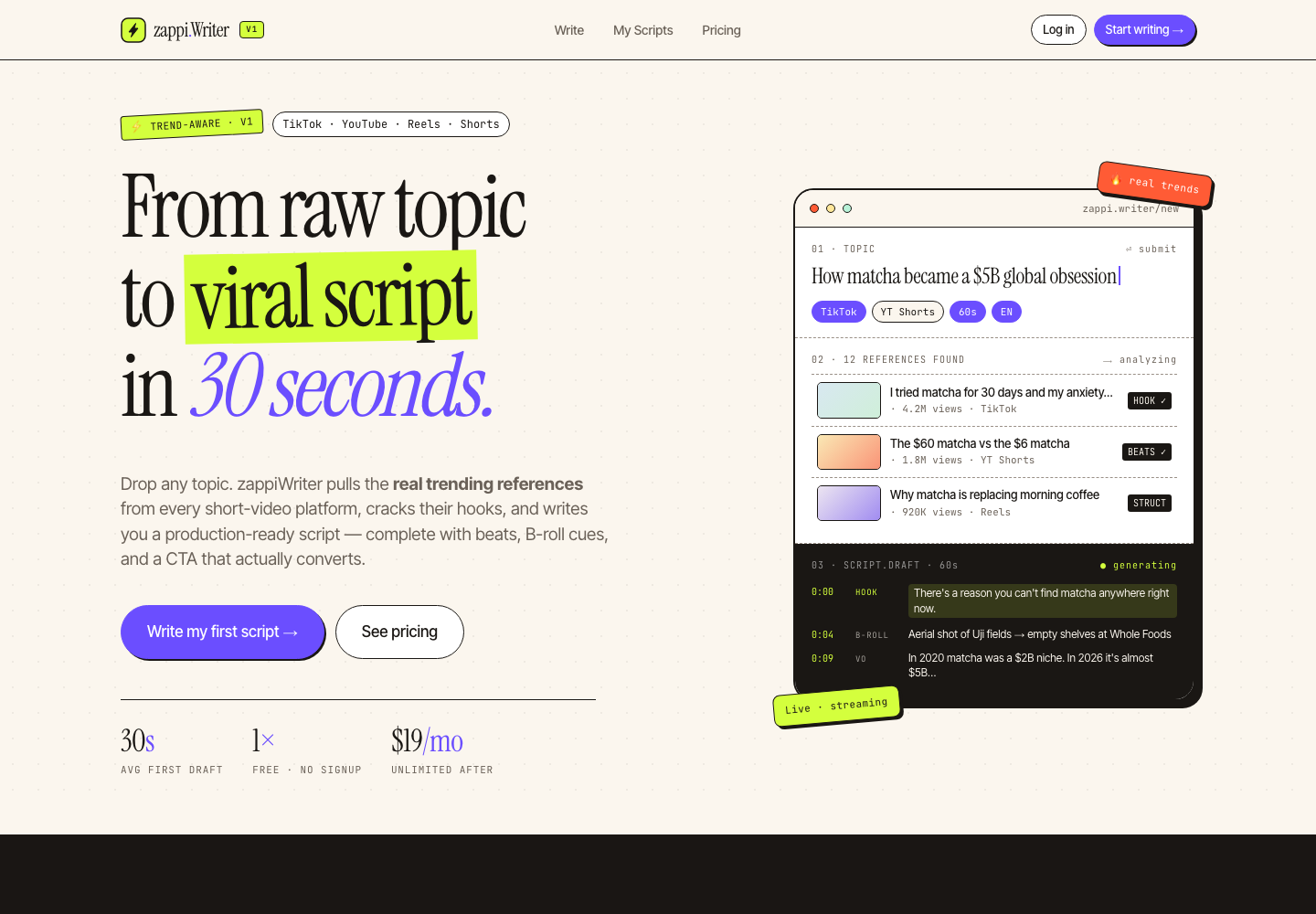 zappiWriter homepage screenshot